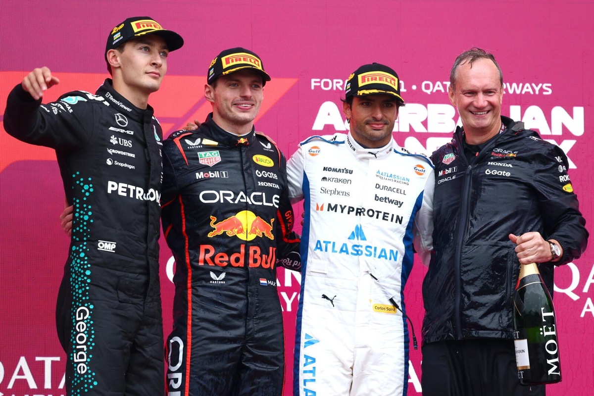 F1 Azerbaijan: vince Verstappen, Russell e Sainz sul podio
